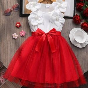 SHEIN Red and White Floral Kids Dress